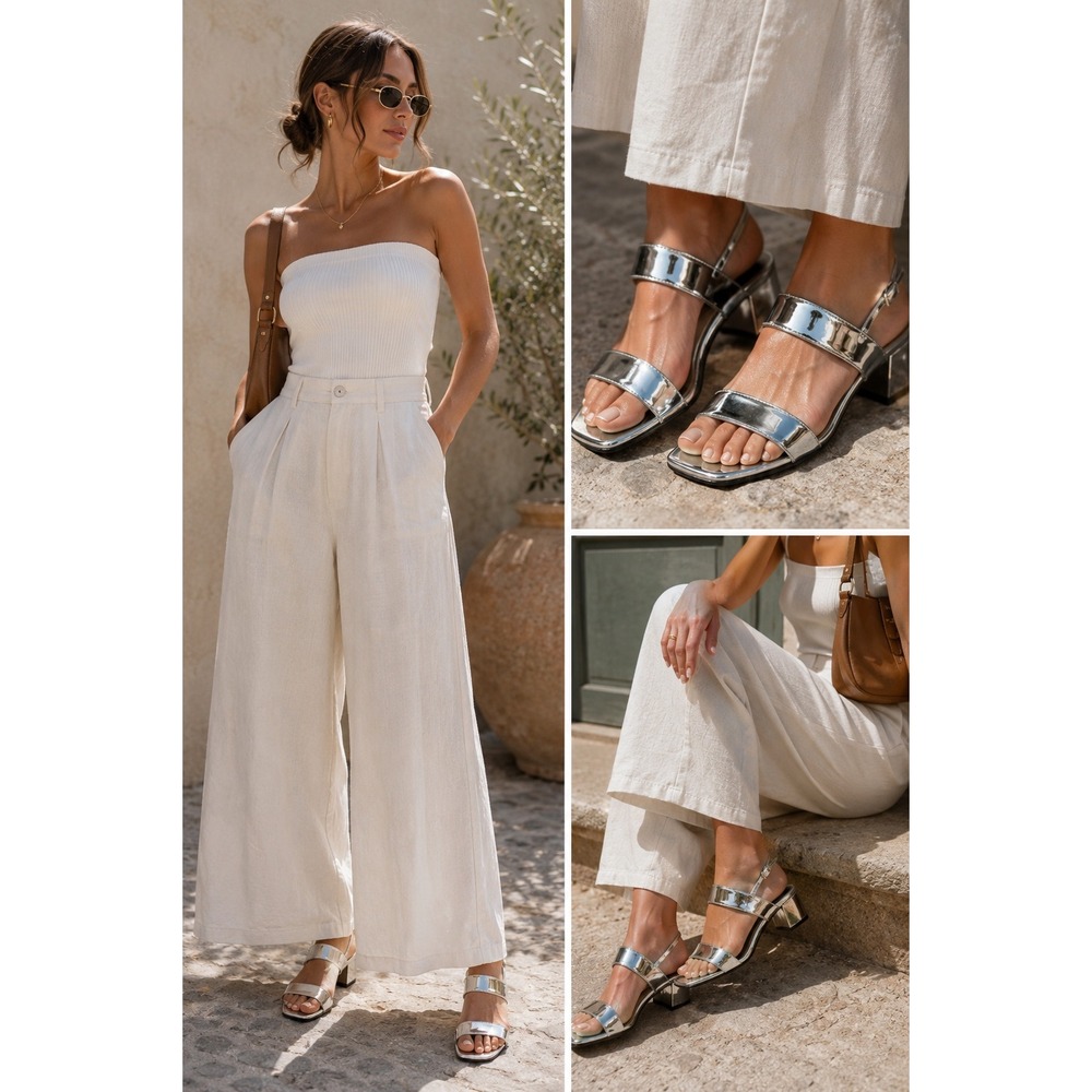 Anne Klein Silver Metallic Platform Block Heel Ankle Strap Sandals